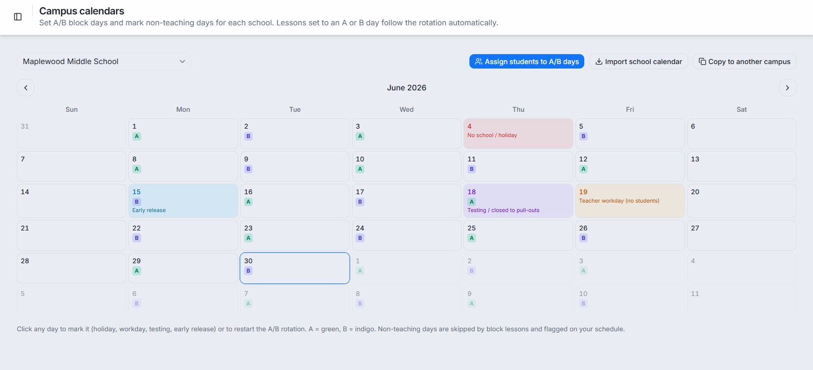 Shinnpad block / A–B day schedule